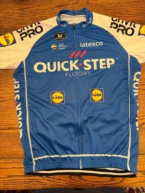 Mens Large Cycling Jersey UCI World Tour Full Zip Peugeot Blue quick step floors